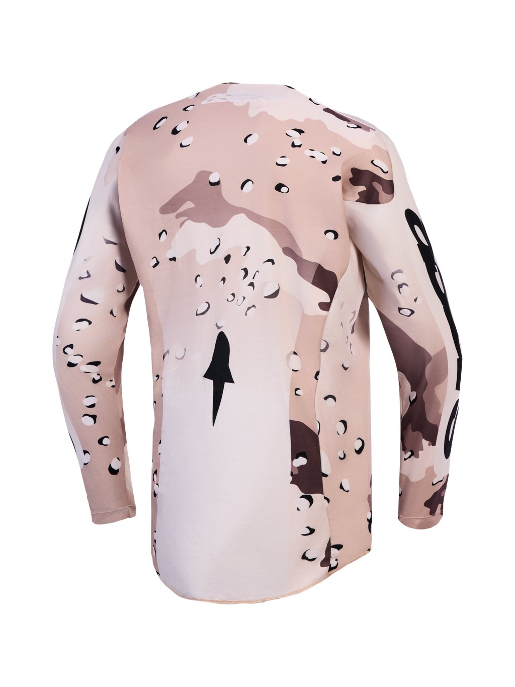 Alpinestars Racer Lone Trøje, motocross-trøje til herrer i sandfarvet camo og sort, set bagfra med forlænget rygstykke.