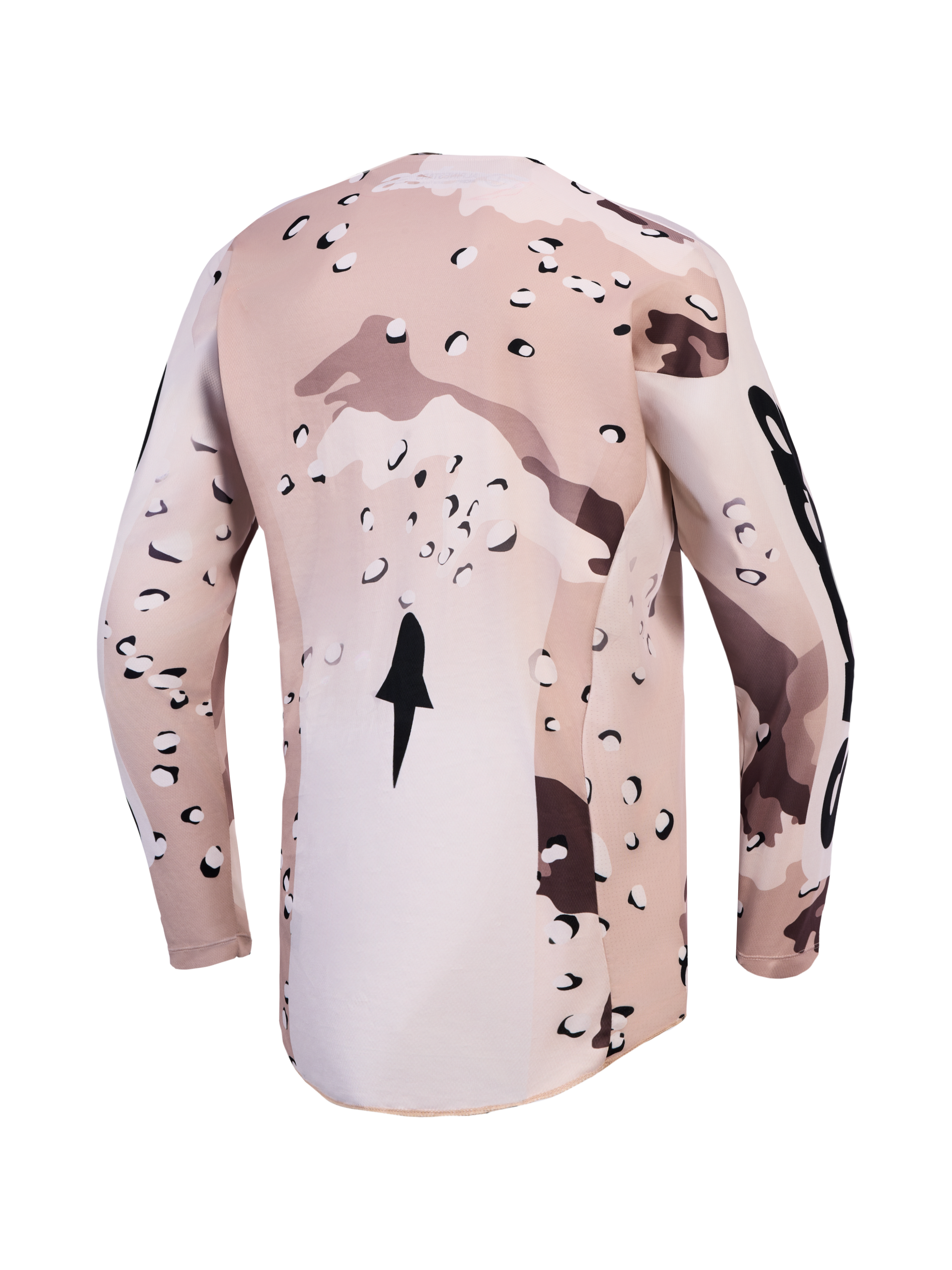 Alpinestars Racer Lone Trøje, motocross-trøje til herrer i sandfarvet camo og sort, set bagfra med forlænget rygstykke.