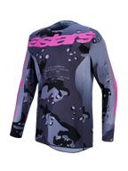 Alpinestars Racer Lone trøje, herre-motocrosstrøje i grå camo og lilla, fugttransporterende poly-stof