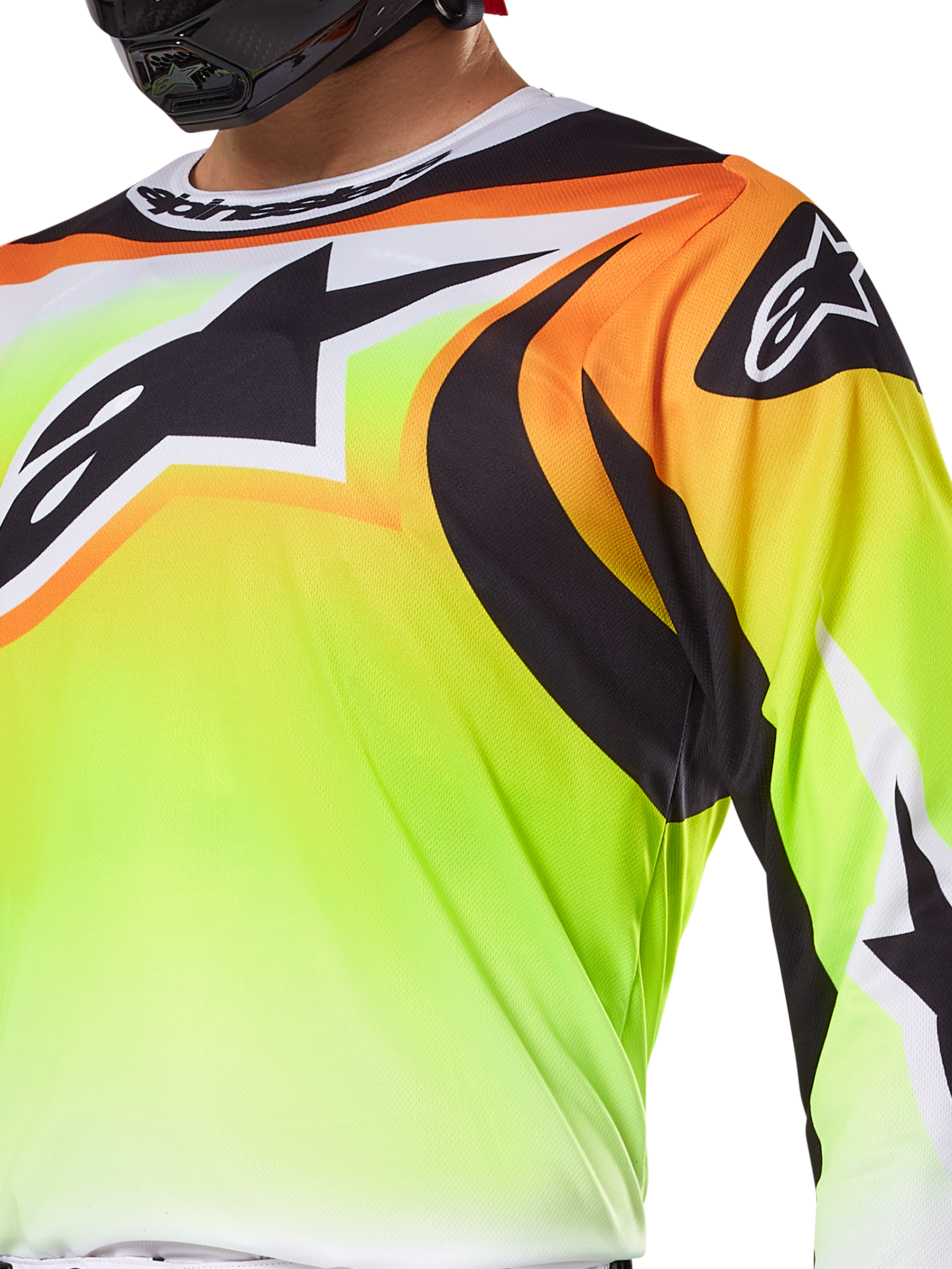 Alpinestars 2025 Fluid Wurx udstyrssæt, motocross-trøje og -bukser, gul med markante sorte grafikker og branding, højtydende racerudstyr til off-road- og motocross-kørere.