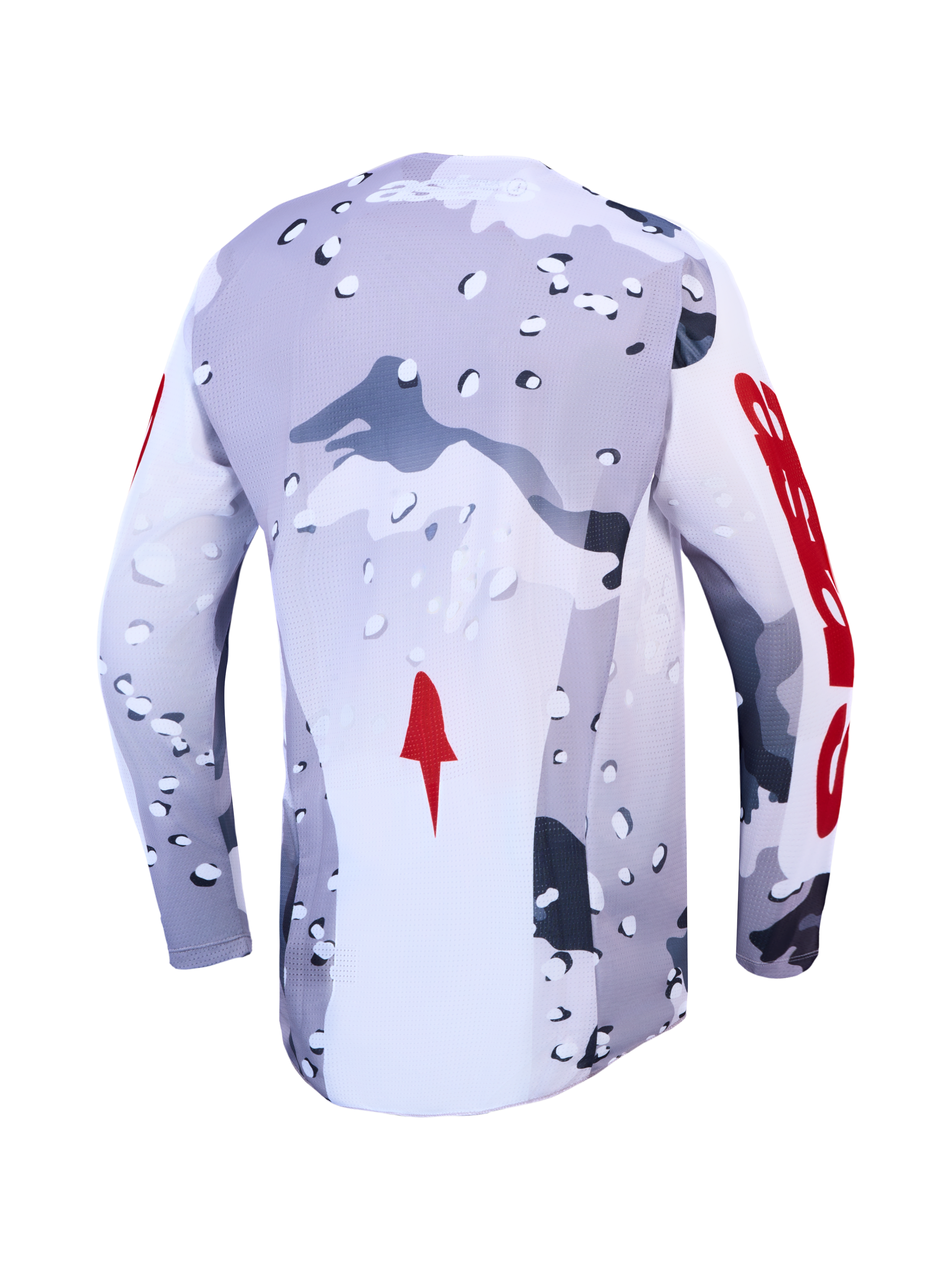 Alpinestars 2027 Racer Air Lone Jersey, Motocross Riding, Men, Gray Camo, White and Fire Red, Breathable Airflow Mesh.