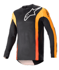 Alpinestars 2023 Techstar Sein trøje, langærmet motocross-jersey, sort med Hot Orange detaljer, hvidt Alpinestars-logo på brystet, let åndbart mesh-materiale, atletisk race-pasform