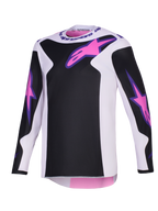 Alpinestars 2026 Fluid Grid trøje, motocross-trøje, sort, lysegrå og lilla, med pink Astars-logoer på brystet og ærmerne, sorte paneler på en lysegrå base, langærmet atletisk pasform til terrænkørsel