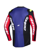 Alpinestars 2026 Fluid Grid-trøje, set bagfra, motocross-trøje i rød, sort og lilla, med hvidt Alpinestars-branding på ærmer og sidepaneler, små neongule detaljer på skuldrene, teknisk fugttransporterende off-road-beklædning