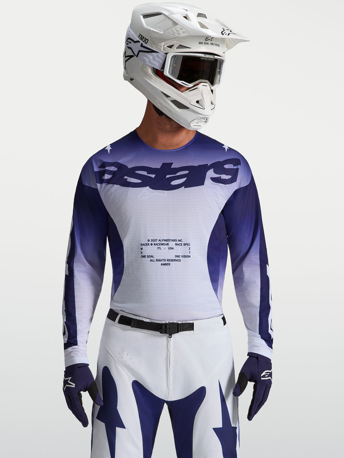 Alpinestars Racer Air Amber Trøje, blå og hvid motocrosstrøje i åndbart mesh-materiale til performance.