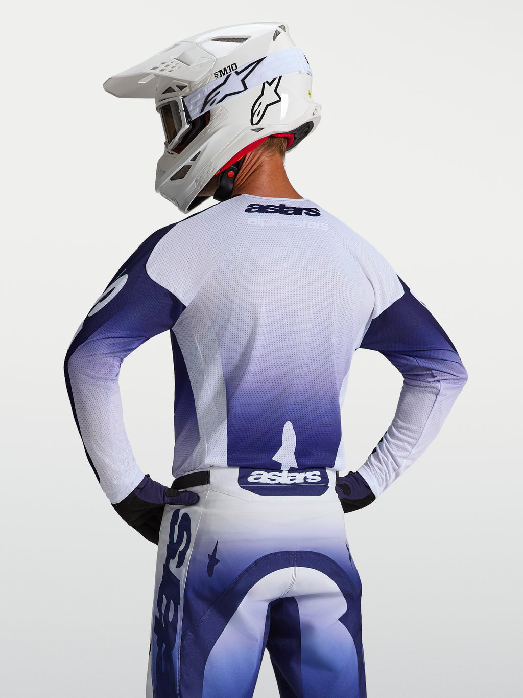 Alpinestars Racer Air Amber Jersey, Men's Motocross Racing Jersey, Blue and White, Rear View with Ventilated Mesh Construction