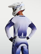 Alpinestars Racer Air Amber Jersey, Men's Motocross Racing Jersey, Blue and White, Rear View with Ventilated Mesh Construction