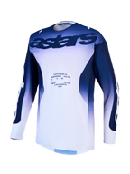 Alpinestars Racer Air Amber Men's Motocross Jersey in blue and white, featuring ventilated mesh for enhanced airflow.
