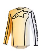 Alpinestars 2026 Fluid Apex trøje, motocross-trøje, gul og hvid gradient med sorte detaljer, stort sort stjernelogo på brystet, markante sorte konturer langs sømmene og Alpinestars-branding på ærmerne, langærmet teknisk trøje til off-road racing.
