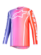 Alpinestars 2026 Fluid Apex trøje, motocross-trøje, lilla, lyserød og orange gradient med hvide detaljer, hvidt Astars-logo på brystet og branding på ærmerne, letvægts performance poly-fabric til off-road kørsel