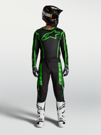 Alpinestars Fluid Apex V2 trøje og udstyrssæt, herre-motocrossoutfit i sort og grøn med matchende bukser og hvide støvler