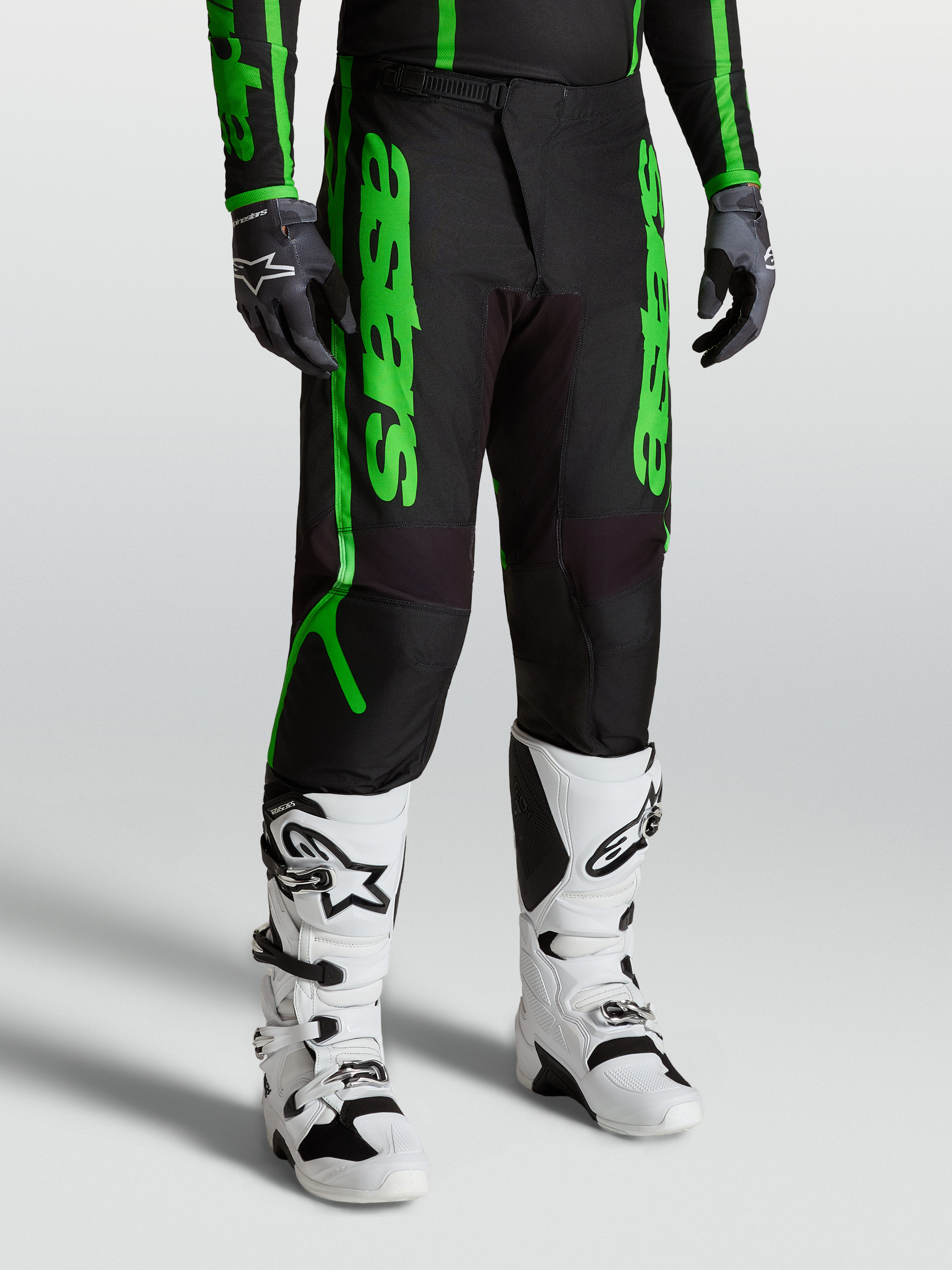 Alpinestars Fluid Apex V2 Bukser, herre-motocrossbukser, sort og neon grøn, 600D polyfabric, sport fit til off-road kørsel