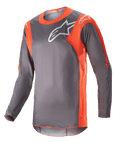 Alpinestars 2023 Racer Hoen Jersey, langærmet motocross-trøje, magnetgrå og hot orange, hvidt Alpinestars-logo på bryst og skuldre, letvægts performancemateriale til off-road racing