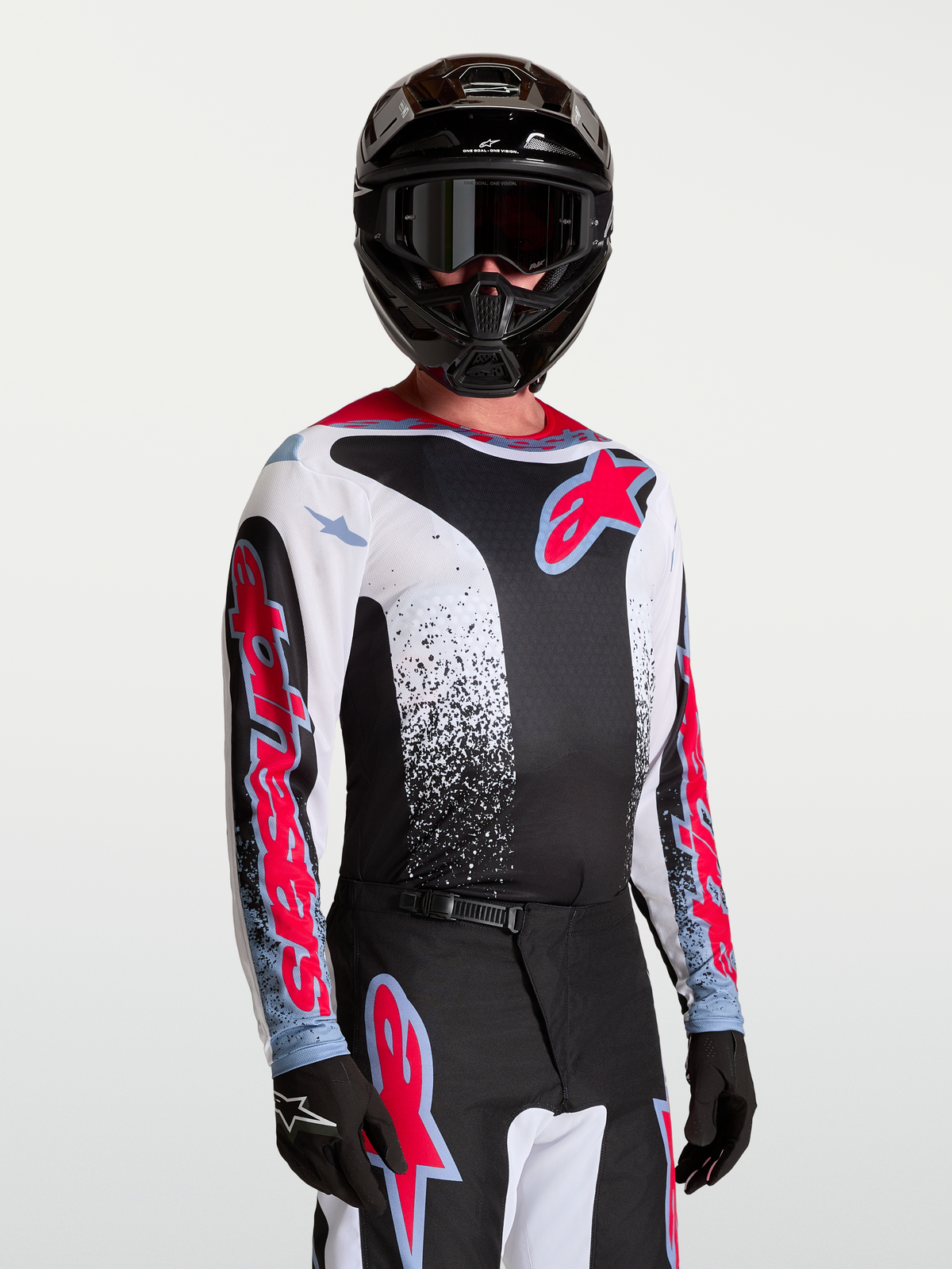 Alpinestars Fluid Drag Jersey, Men's Motocross Jersey, Black and White with Red and Blue, Lightweight Breathable Textile.