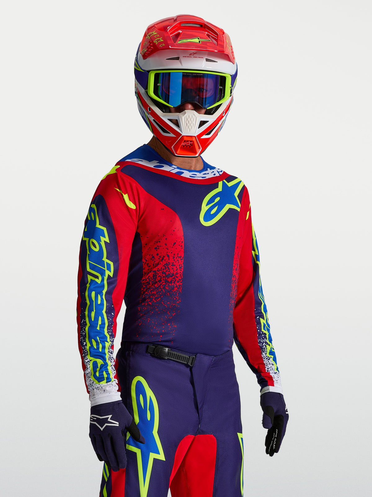 Alpinestars Fluid Drag Jersey, navy blue and red men's motocross jersey with moisture-wicking polyfabric.