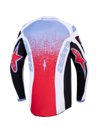 Alpinestars Fluid Drag trøje, herre-motorcrosstrøje, sort, rød og hvid, åndbart tekstil med forlænget rygstykke, set bagfra.