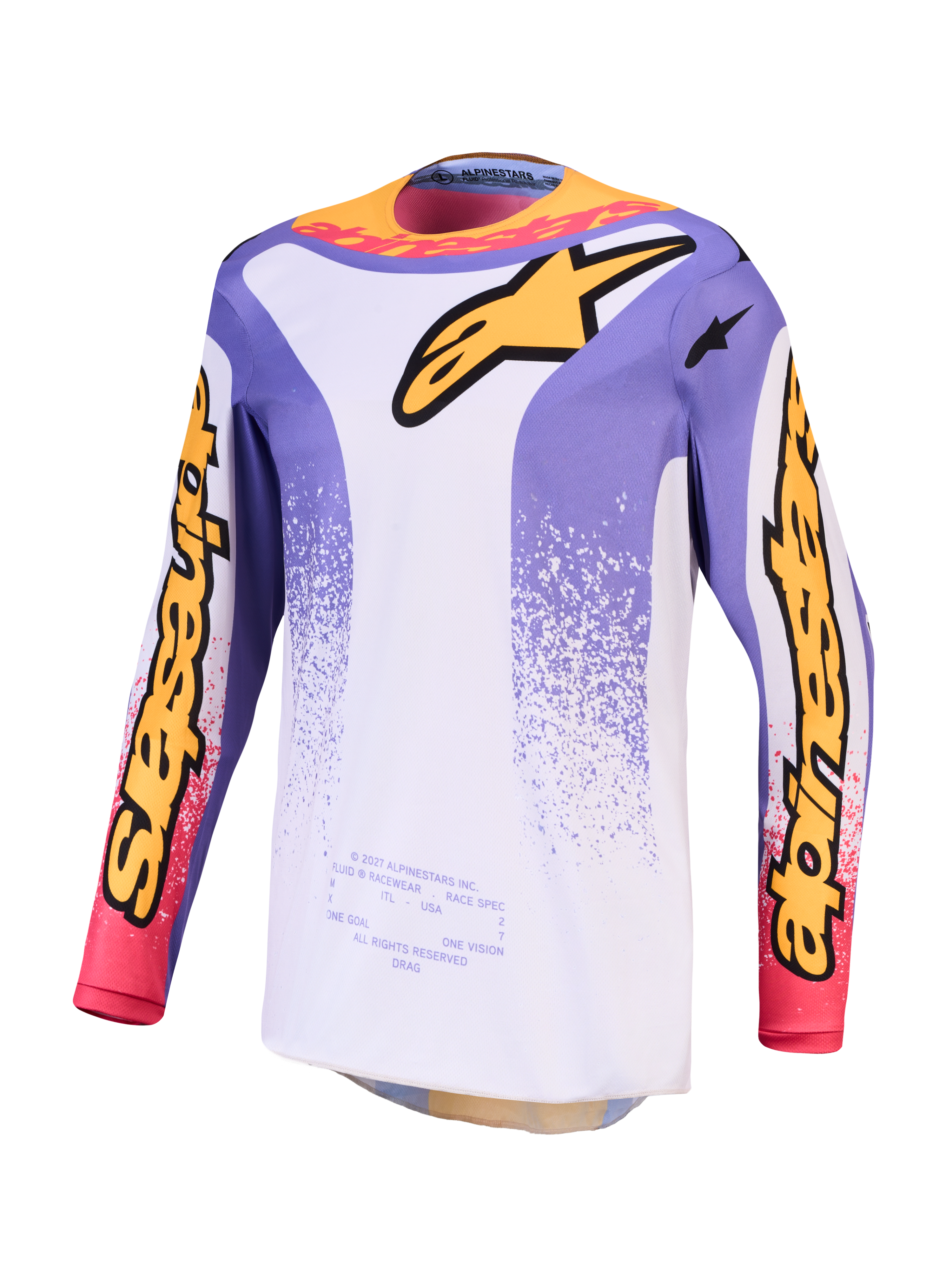 Alpinestars Fluid Drag trøje, herre-motorcrosstrøje, lys lilla og blå iris, fugttransporterende poly-stof til off-road