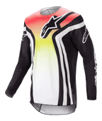 Alpinestars 2023 Racer Semi trøje, langærmet motocrosstrøje, sort og multifarvet med rød, gul og hvid gradient, markant brystlogo og hvide striber på ærmerne, letvægts fugtafledende materiale til off-road kørsel