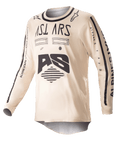 Alpinestars 2023 Racer Found Jersey, motocross-trøje, beige med sort grafik, langærmet off-road performance-udstyr, med AS-logo og branding på ærmerne