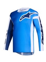 Alpinestars 2026 Racer Air Portl Jersey, motocross-trøje, Ucla blå og hvid, med et stort mørkeblåt Astars-logo på brystet, hvide sidepaneler, letvægts mesh-struktur for høj luftgennemstrømning