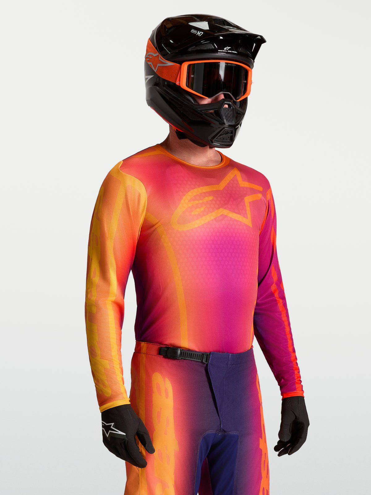 Alpinestars Fluid Kepler Jersey, Men's Motocross Jersey, Purple and Orange, moisture-wicking polyfabric construction.