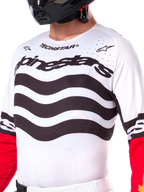 Alpinestars Limited Edition Techstar Deep jersey, motocross trøje, sort, hvid og High Red, atletisk race-pasform med tekniske strækpaneler, markant branding og laserskåret ventilation til off-road ydeevne