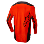 Alpinestars 2024 Fluid Lurv trøje, motocross-trøje, Hot Orange og sort, set bagfra med stort sort stjerne-logo og Alpinestars-branding på ærmerne, forlænget bagstykke for ekstra dækning, letvægts poly-stof til off-road racing