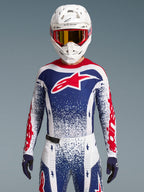Alpinestars Limited Edition Techstar Unity-sæt, rød, hvid og blå motocross-racerudstyr med atletisk pasform.