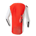 Alpinestars 2024 Supertech Ward trøje, set bagfra, White Hot Orange, stort orange midterpanel, hvide ærmer og sidepaneler med sort Alpinestars-branding, Astar-logo nederst på ryggen, professionel mesh-konstruktion til motocross.