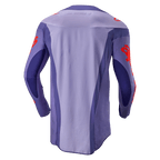 Alpinestars 2024 Techstar Ocuri trøje, motocross trøje, lilla og hot orange, set bagfra med lilla multi-panel design, orange logo-grafik på ærmer og skuldre, forlænget bagstykke til off-road racing.