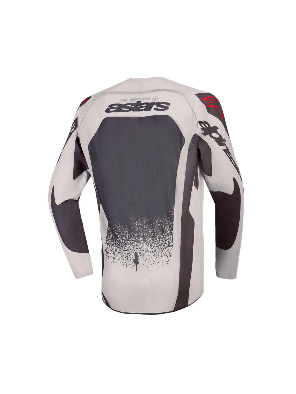 Alpinestars 2027 Ungdom Supertech Swan trøje, grå og mørkegrå motocrosstrøje med ventileret mesh, set bagfra.