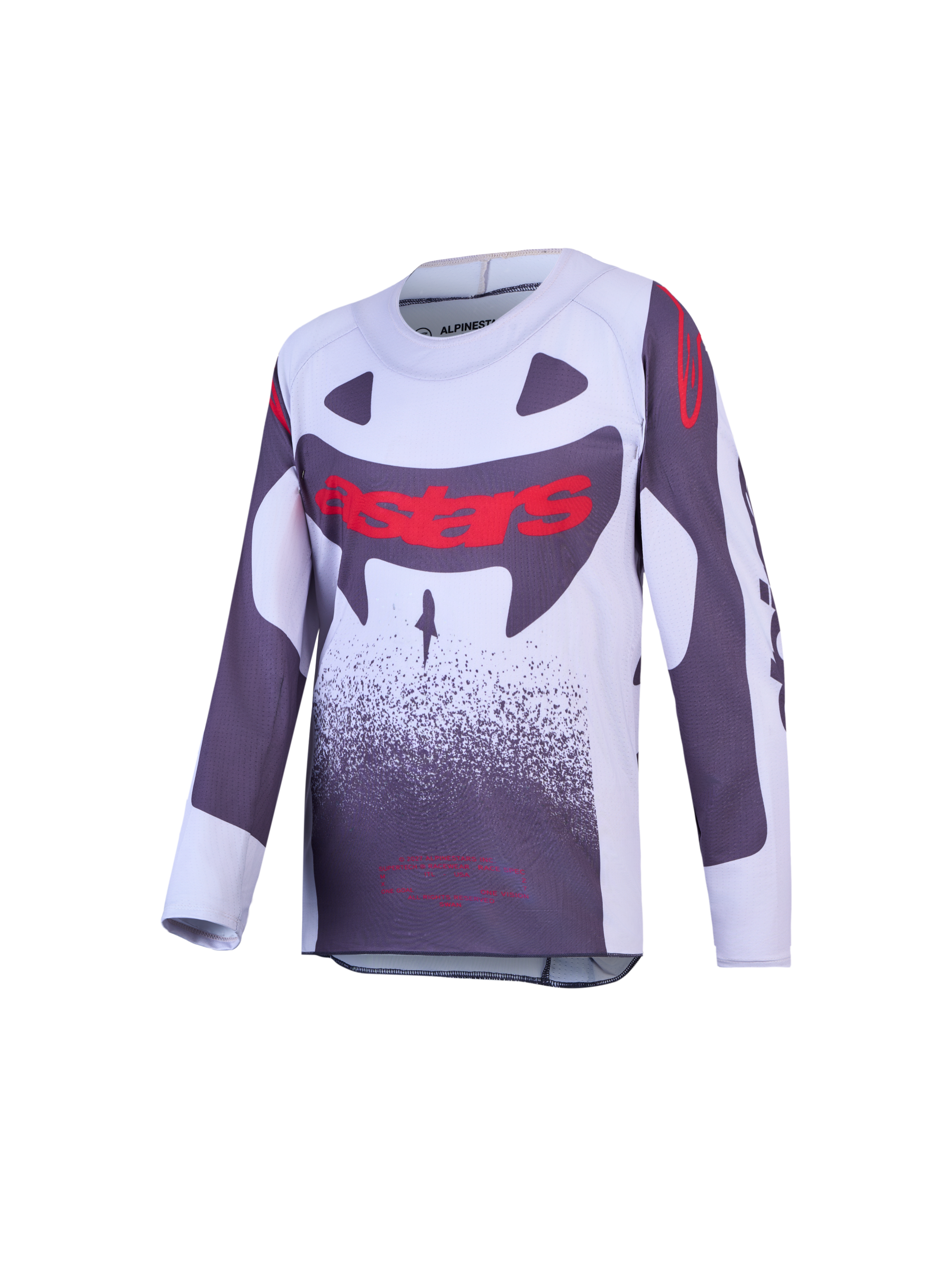 Alpinestars Ungdom Supertech Swan trøje, motocross racing, grå og hvid med rød grafik, letvægts stretch-mesh