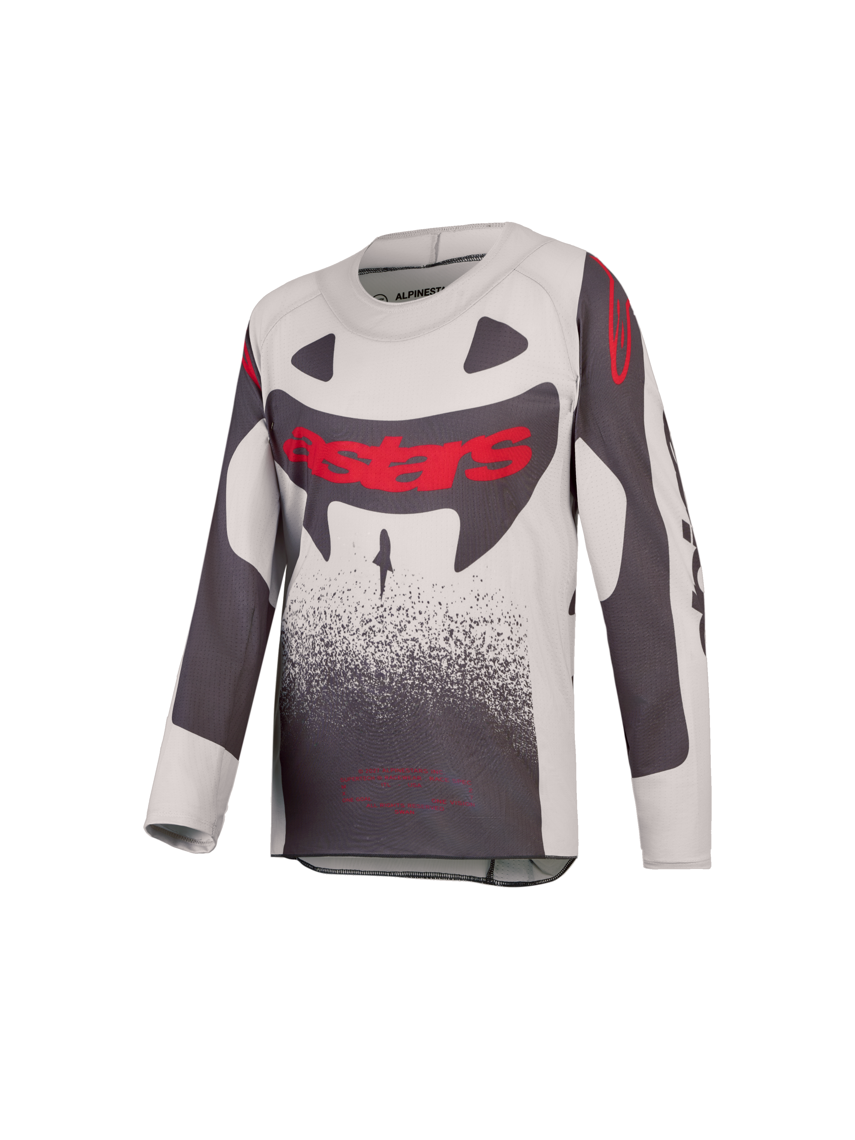 Alpinestars 2027 Ungdom Supertech Swan trøje, motocrossudstyr i grå og rød, letvægts ventileret strækmesh