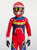 Alpinestars 2027 trøje Supertech Dyna ungdom, rød og mørkeblå motocrosstrøje med åndbart mesh og racerpasform
