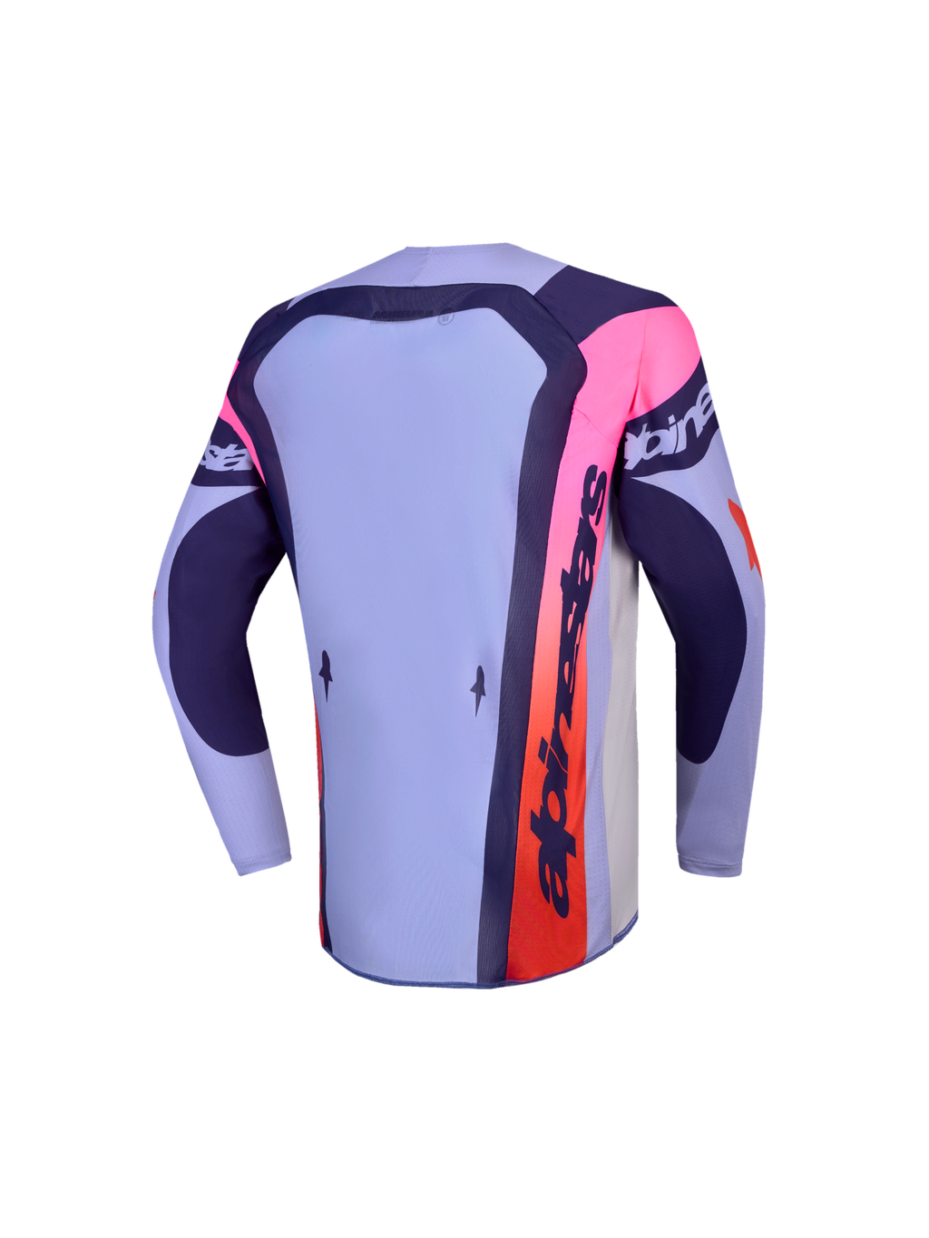 Alpinestars 2027 Supertech Dyna trøje ungdom, lilla og pink motocrosstrøje, set bagfra med forlænget ryg.