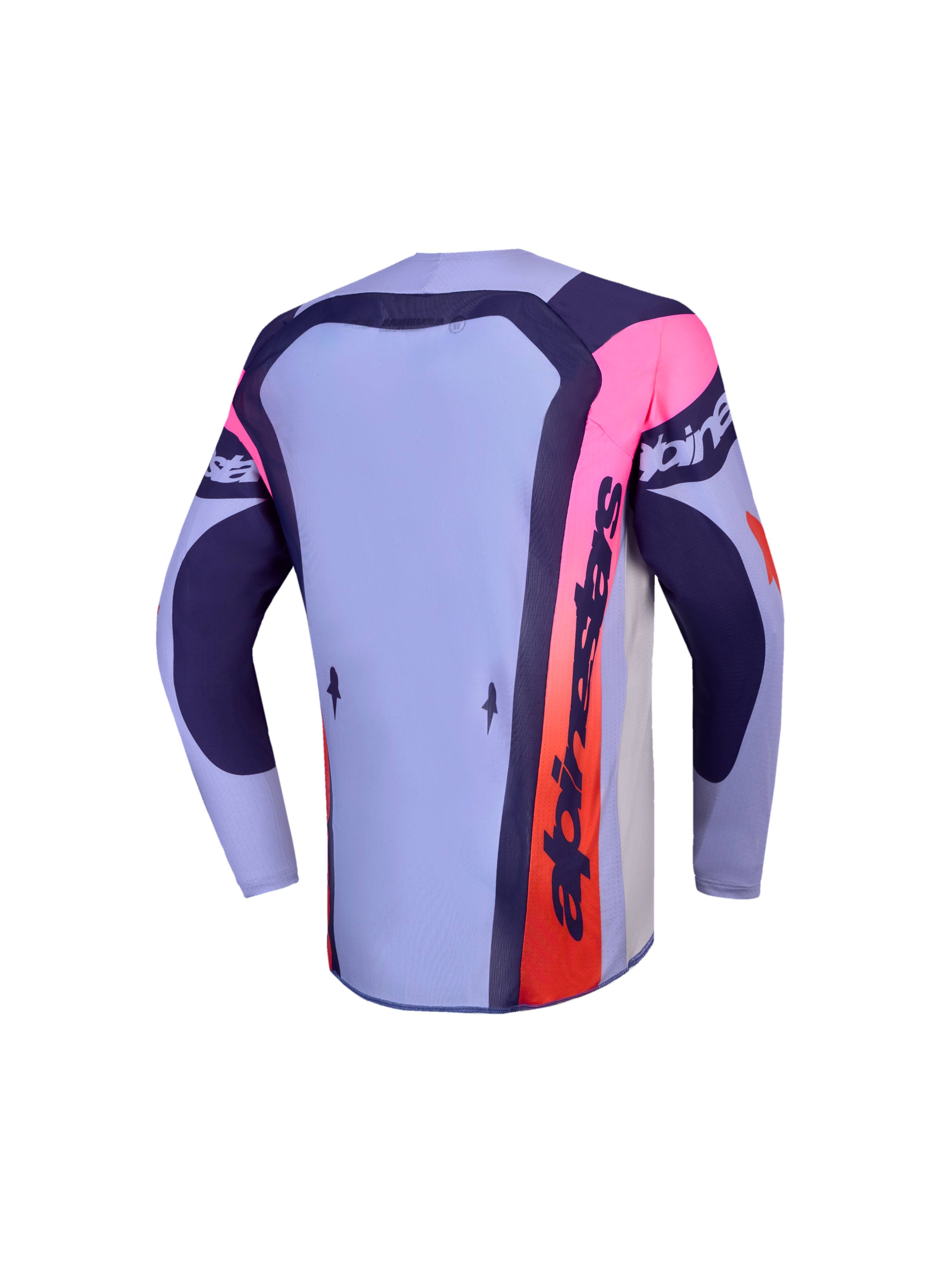 Alpinestars 2027 Supertech Dyna trøje ungdom, lilla og pink motocrosstrøje, set bagfra med forlænget ryg.