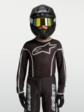 Alpinestars Fluid Apex V2 trøje til unge, sort og sølv motocrosstrøje med ergonomisk pasform og fugttransporterende stof.
