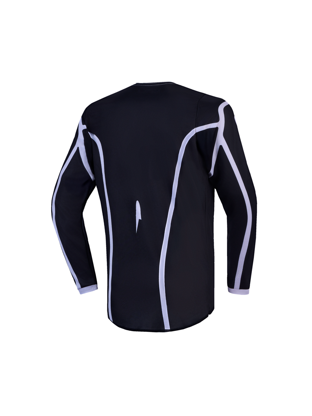 Alpinestars Fluid Apex V2, motocrosstrøje til ungdom, sort og hvid, set bagfra med forlænget rygstykke til off-road.