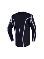 Alpinestars Fluid Apex V2, motocrosstrøje til ungdom, sort og hvid, set bagfra med forlænget rygstykke til off-road.