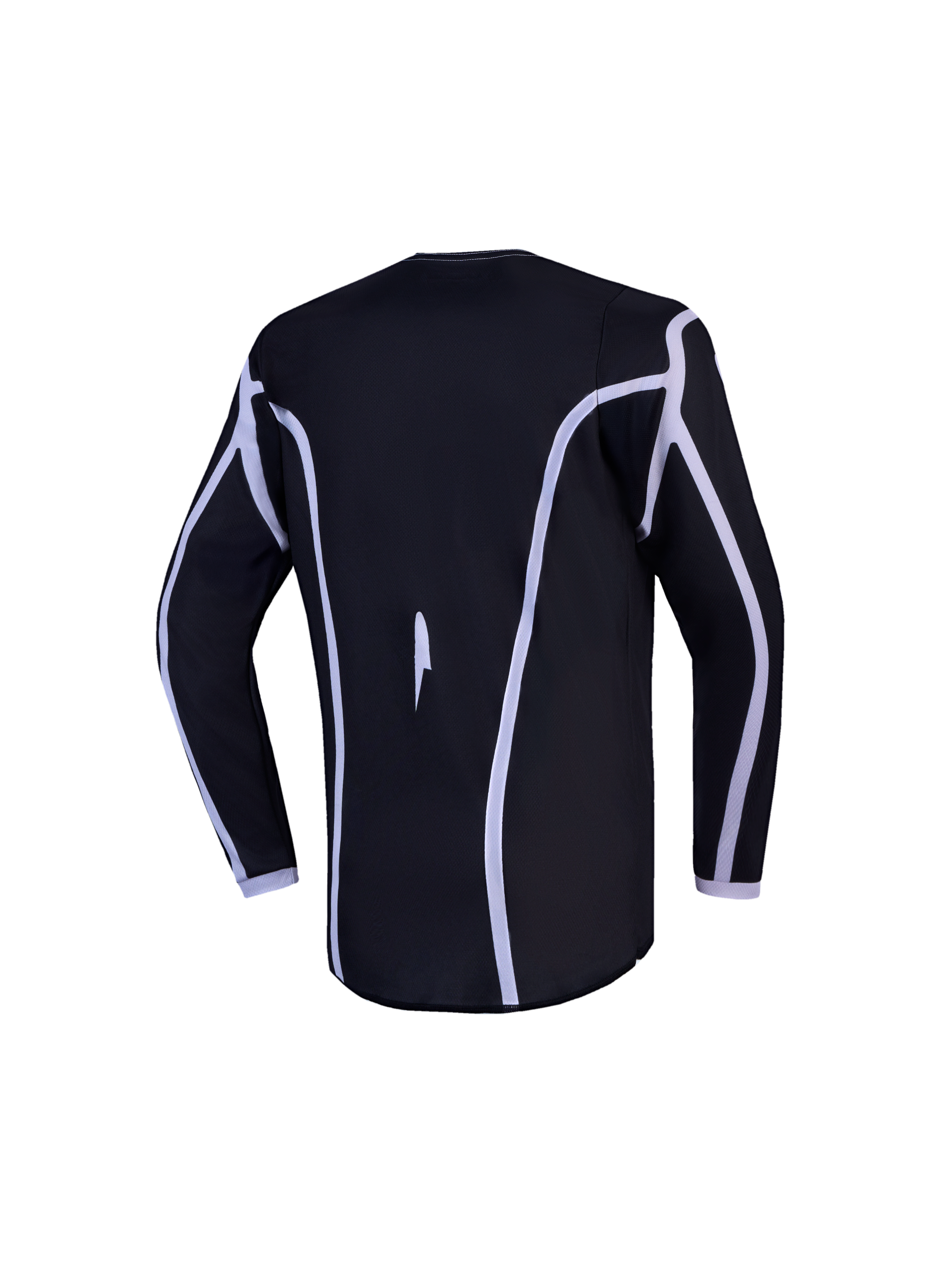 Alpinestars Fluid Apex V2, motocrosstrøje til ungdom, sort og hvid, set bagfra med forlænget rygstykke til off-road.