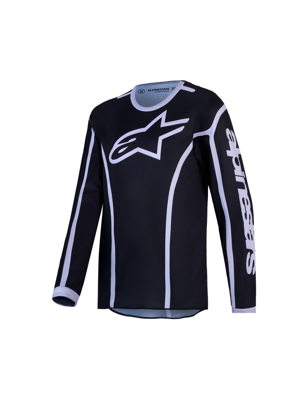 Alpinestars Fluid Apex V2 Trøje Ungdom og Gear Set, sort og sølv motocrosstrøje i fugttransporterende poly-tekstil.