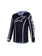 Alpinestars Fluid Apex V2 Trøje Ungdom og Gear Set, sort og sølv motocrosstrøje i fugttransporterende poly-tekstil.