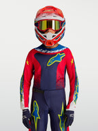 Alpinestars 2027 Fluid Drag Trøje Ungdom, mørkeblå og rød motocrosstrøje med gule detaljer, race-fit til terrænkørsel