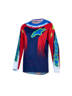 Alpinestars 2027 Fluid Drag trøje til ungdom, blå og rød motocrosstrøje i fugttransporterende stof til off-road kørsel.