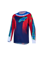 Alpinestars 2027 Youth Fluid Drag Jersey, Motocross, Youth, Blue Navy and Fire Red, breathable moisture-wicking textile.