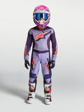 Alpinestars Ungdom Fluid Hunt Gear Set, lilla og violet motocrosssæt til unge med pink hjelm og støvler.