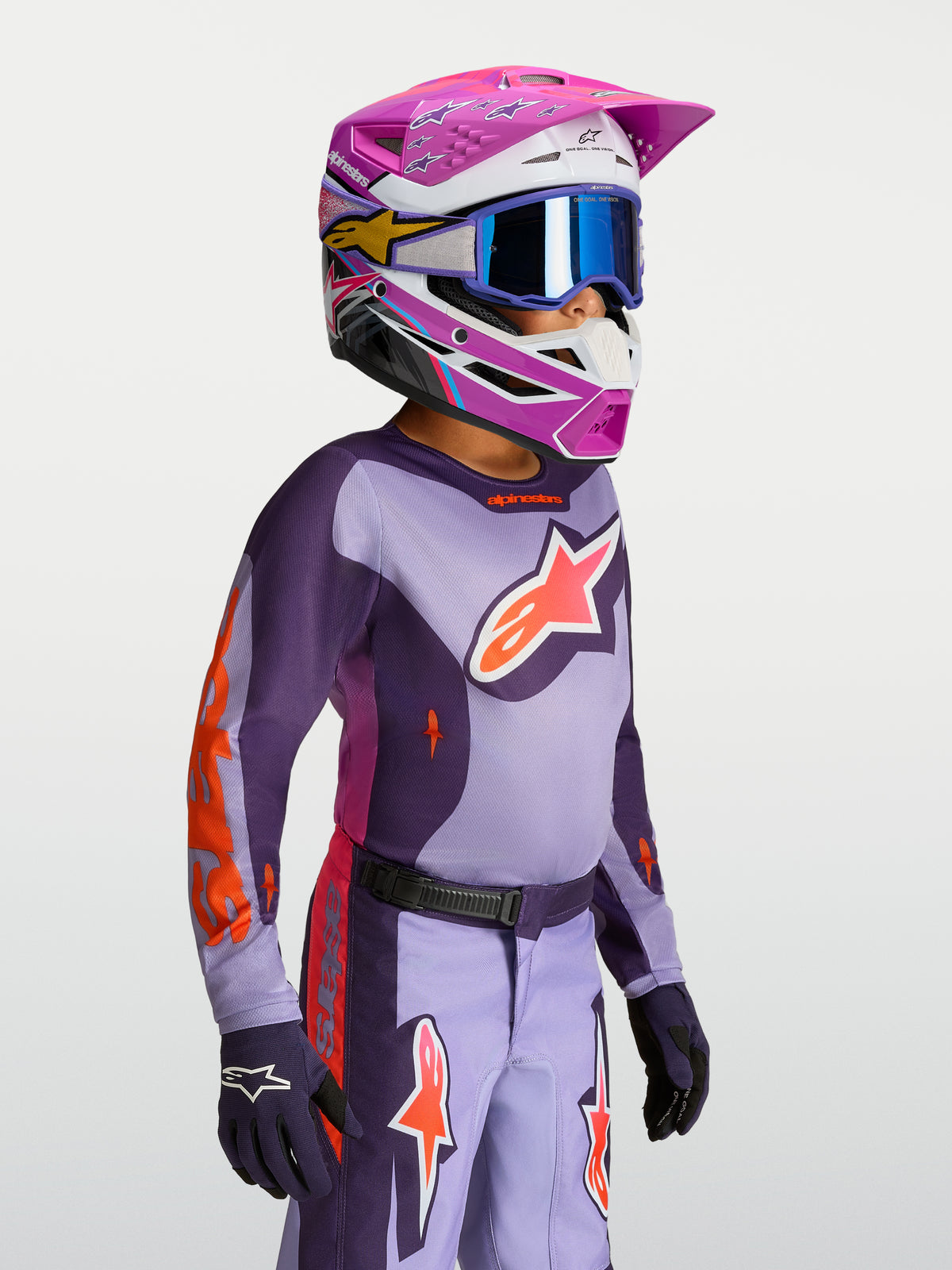 Alpinestars 2027 Youth Fluid Hunt Jersey, Youth Motocross Gear, Purple and Violet, Moisture-Wicking Textile Construction.