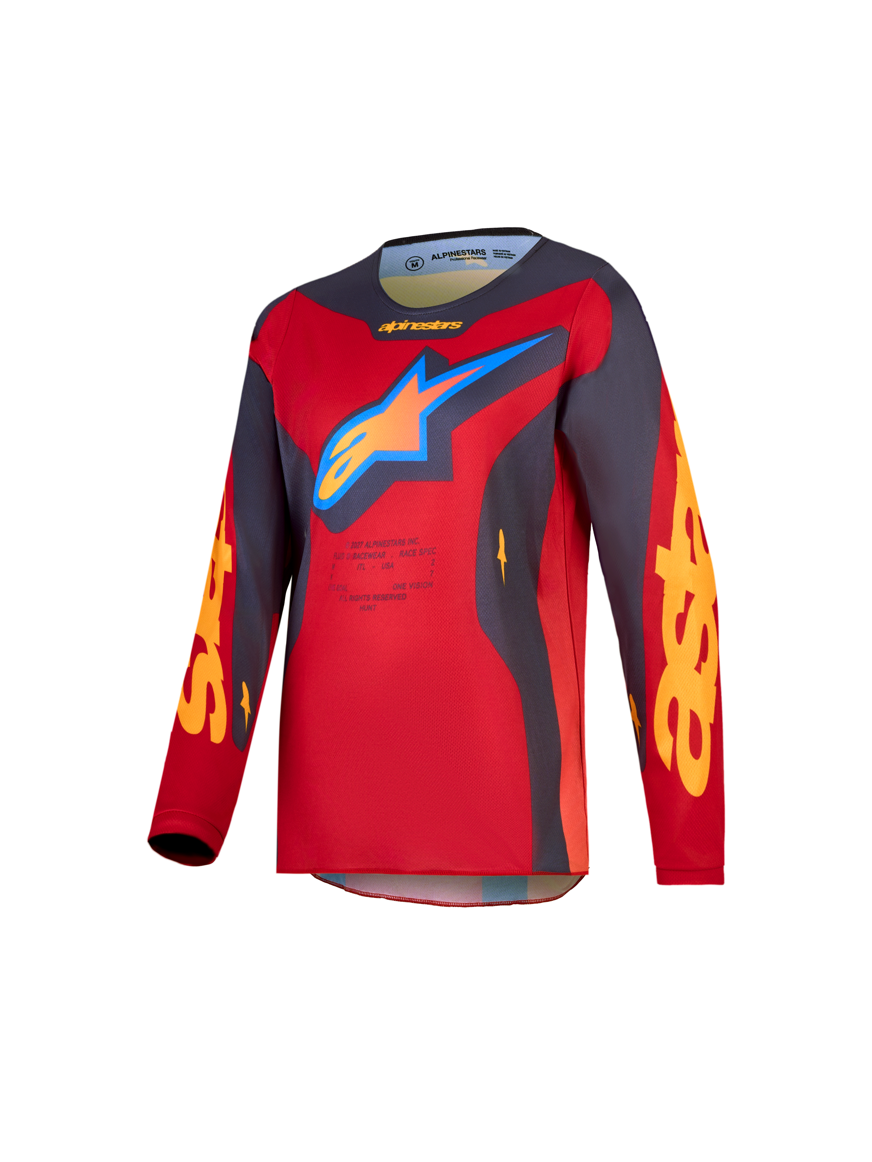 Alpinestars 2027 Youth Fluid Hunt Jersey, Youth Motocross Jersey, Red and Gray, moisture-wicking polyfabric.