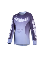 Alpinestars Ungdom Fluid Amber trøje, lilla og grå motocrosstrøje med gradient, Astars-branding og off-road design.