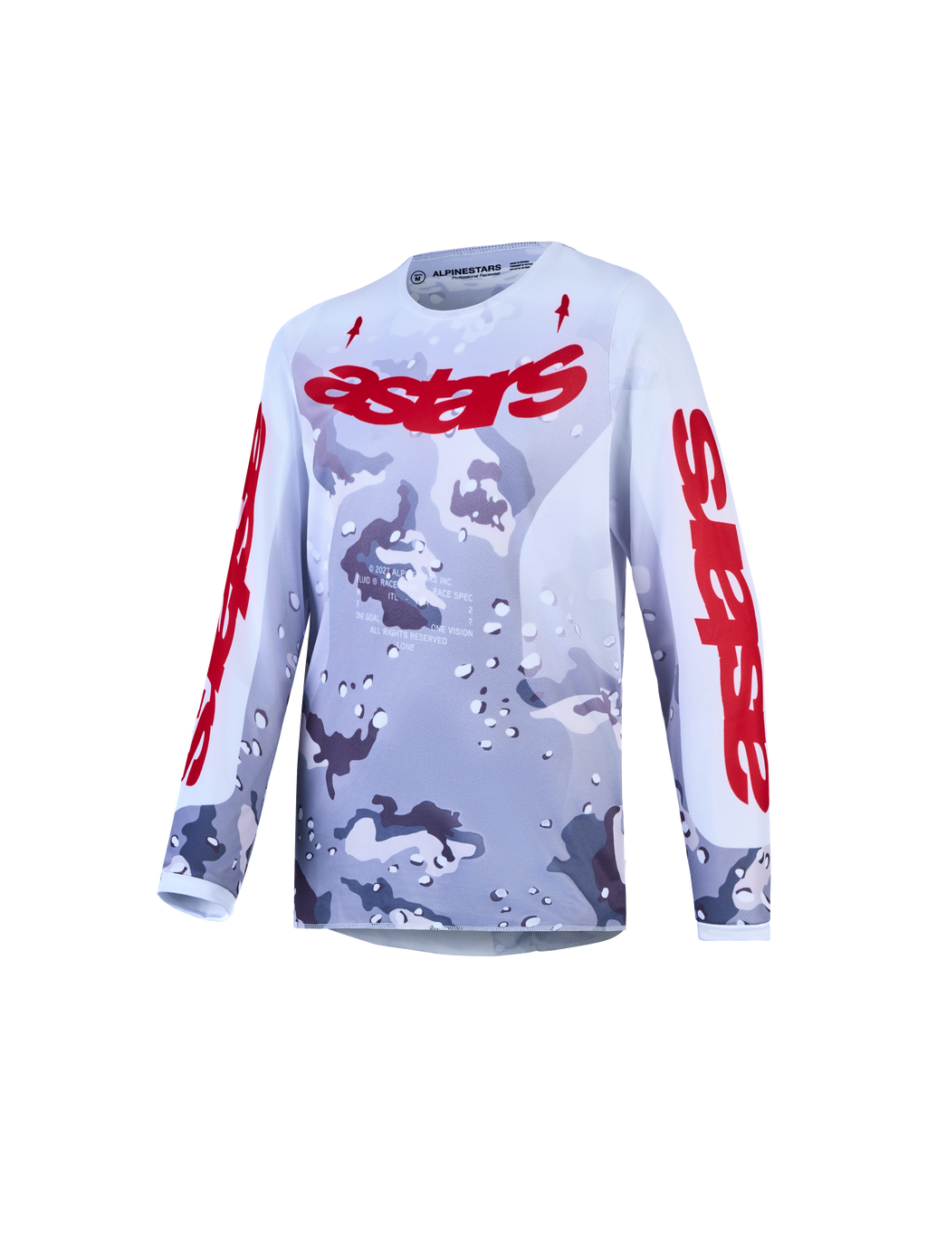 Alpinestars Fluid Lone trøje til ungdom, grå camouflage og rød, åndbar langærmet motocross-trøje til off-road kørsel